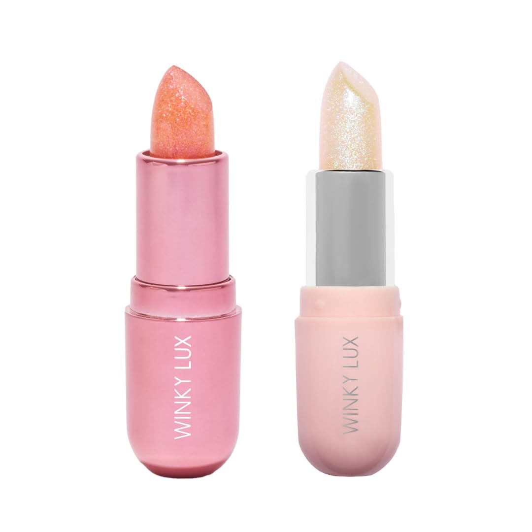 Winky Lux Pink Opal & Unicorn Glimmer Balm Duo – Nourishing pH Lip Balms with Color Changing Pink