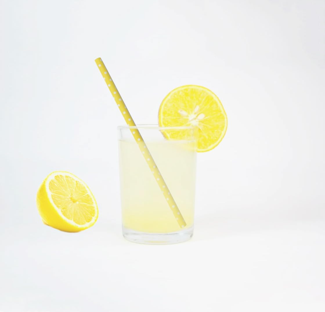 GLUJASBIO Cute Paper Straws Drinking - Pastel Yellow White Dots Paper Straws Bulk for Party, Baby