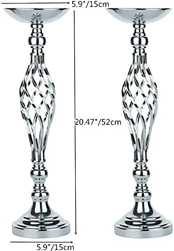 LANLONG 10pcs Metal Silver Candle Holders Road Lead Table Centerpiece Stand Pillar Candlestick for