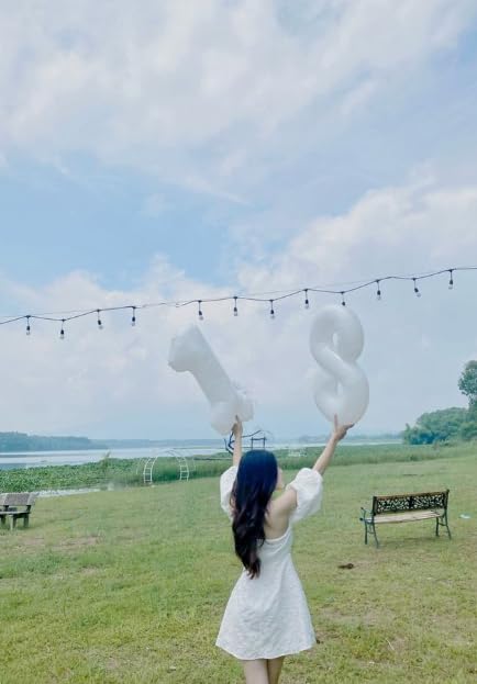 Helium Foil White Number 8 Balloon 40 Inch, Mylar Eight Numbers 8 18 28 38 48 58 80 88 Birthday