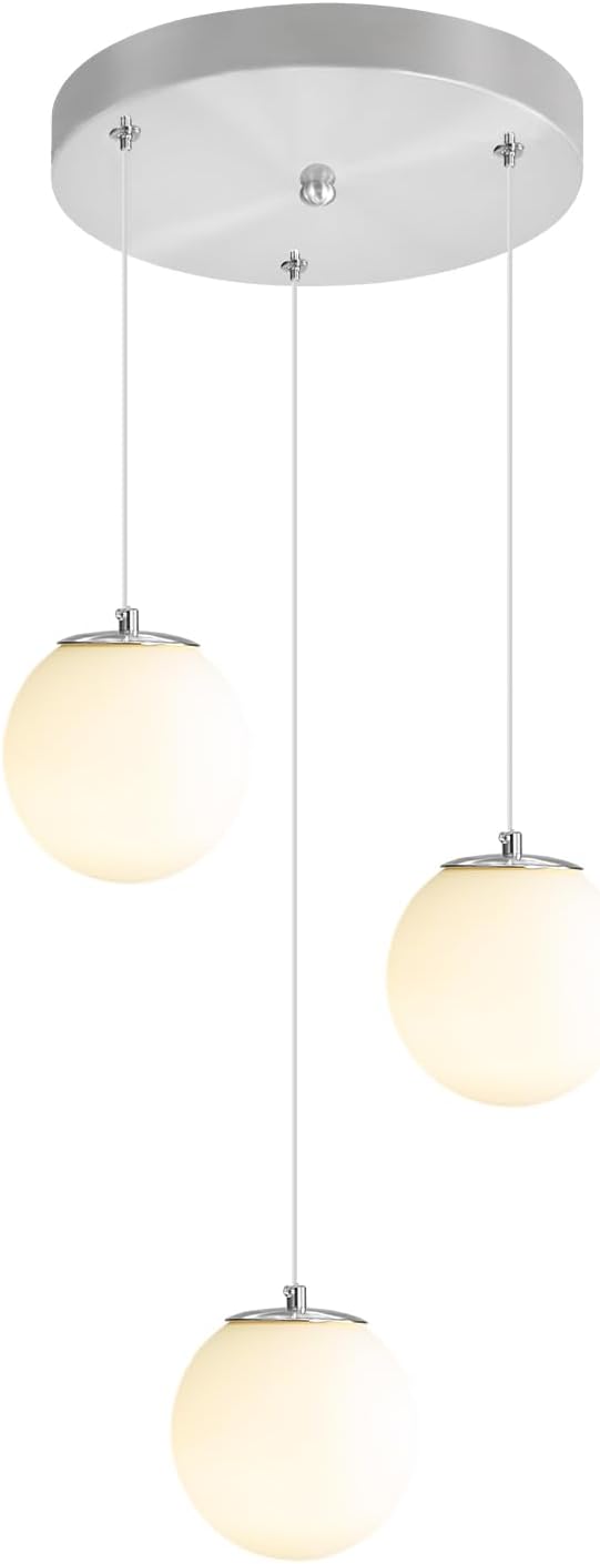 Globe Glass Pendant Light Modern Silver White Globe Glass Chandelier Mid Century Chandelier 3-Light