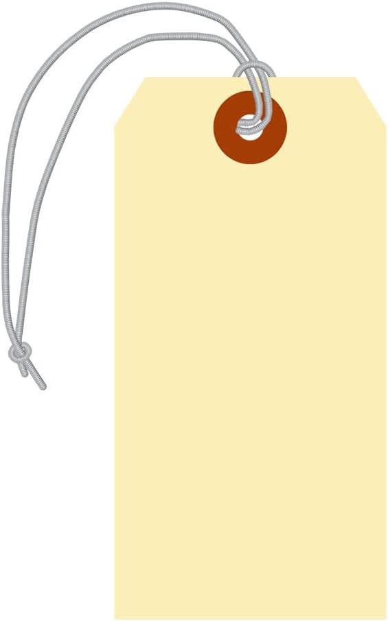 SmartSign Blank Manila Shipping Tags with Elastic Strings - Pack of 100, Size-5, 13pt Thick