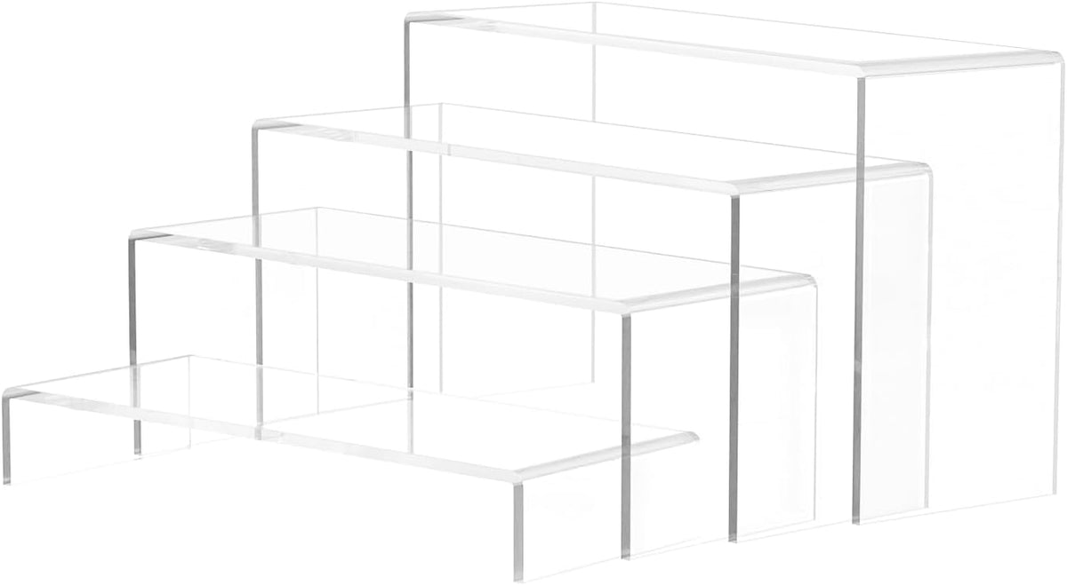 Black Matte Metal Display Stand,8 Pcs 2 Set Display Risers, Metal Rectangular Display Shelf for