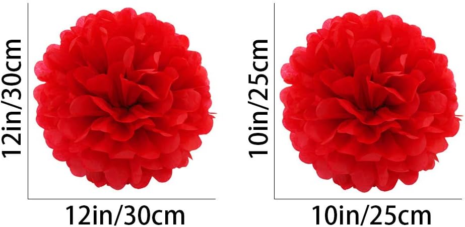 Red Paper Pom Poms - Party Tissue Paper Flowers Balls - Party Hanging Decoration Supplies - Size of