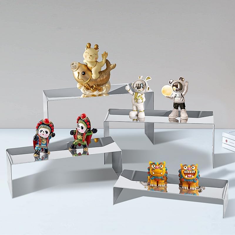 4 Pcs Silver Stainless Steel Display Risers, Display Stand for Display Cupcake Dessert Perfume