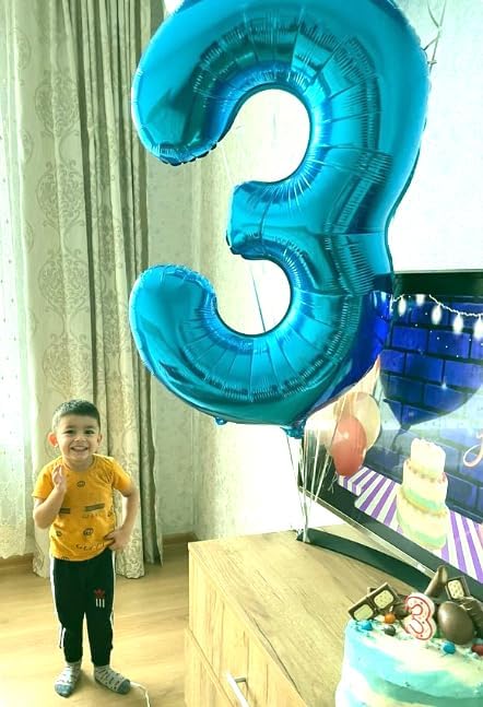 Large 40 Inch Blue 3 Number Balloon, 3 13 23 30 33 36 38 Blue Birthday Party Decorations, Numbers