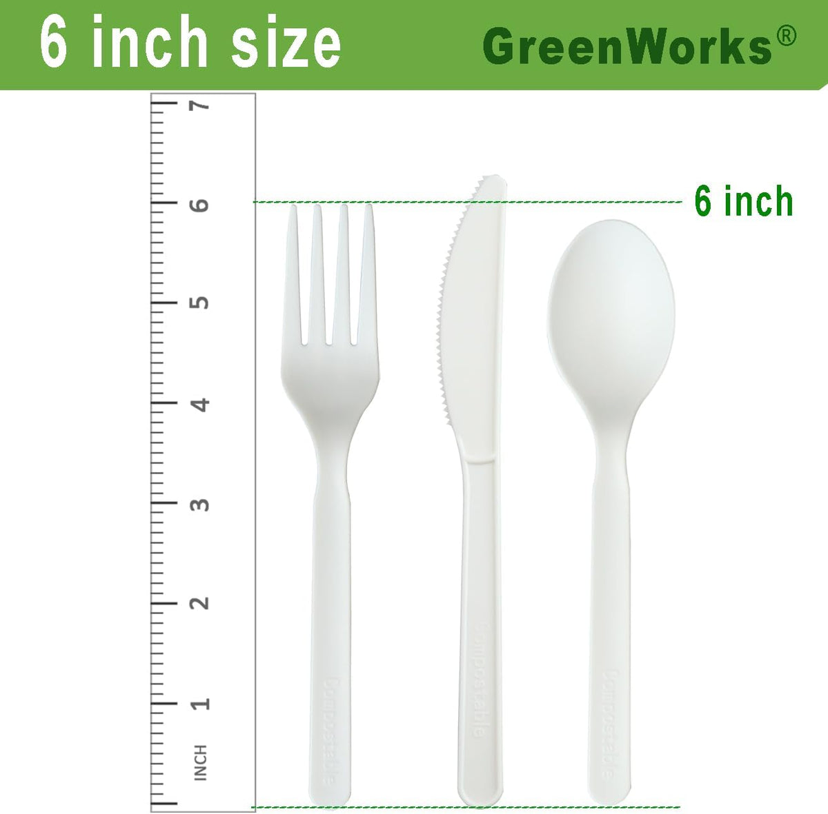 GreenWorks 6" Compostable CPLA Cutlery Kits, BPI Certified 200 Sets (Fork, Spoon,Knife,Napkin 4 in