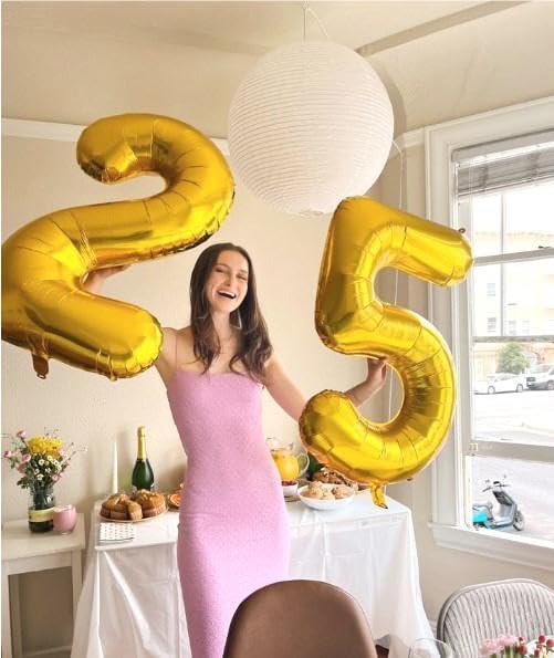 Big 40 Inch Gold 2 Number Balloon Birthday Decoration, Number 2 Helium Balloons 12 20 22 23 24 26