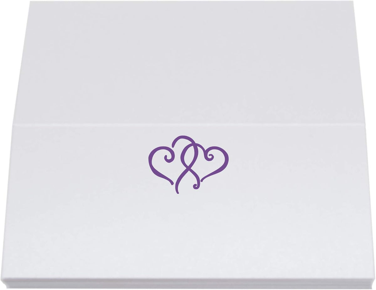 Linked Hearts Place Cards, Purple (Choose Color), Set of 150, Pre-cut and Scored - Wedding, Party