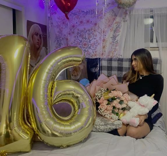 40 Inch Light Gold Mylar Foil Number 6 Birthday Balloon, Digital Balloons for 6 16 Boy Girl Party