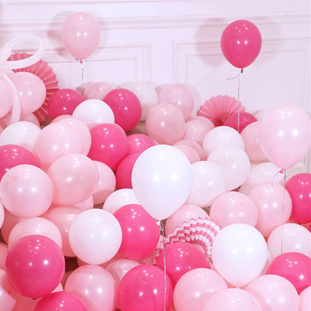 300 Pack Hot Pink Light Pink and White Balloons 5 Inch Pink White and Rose Red Mini Latex Assorted