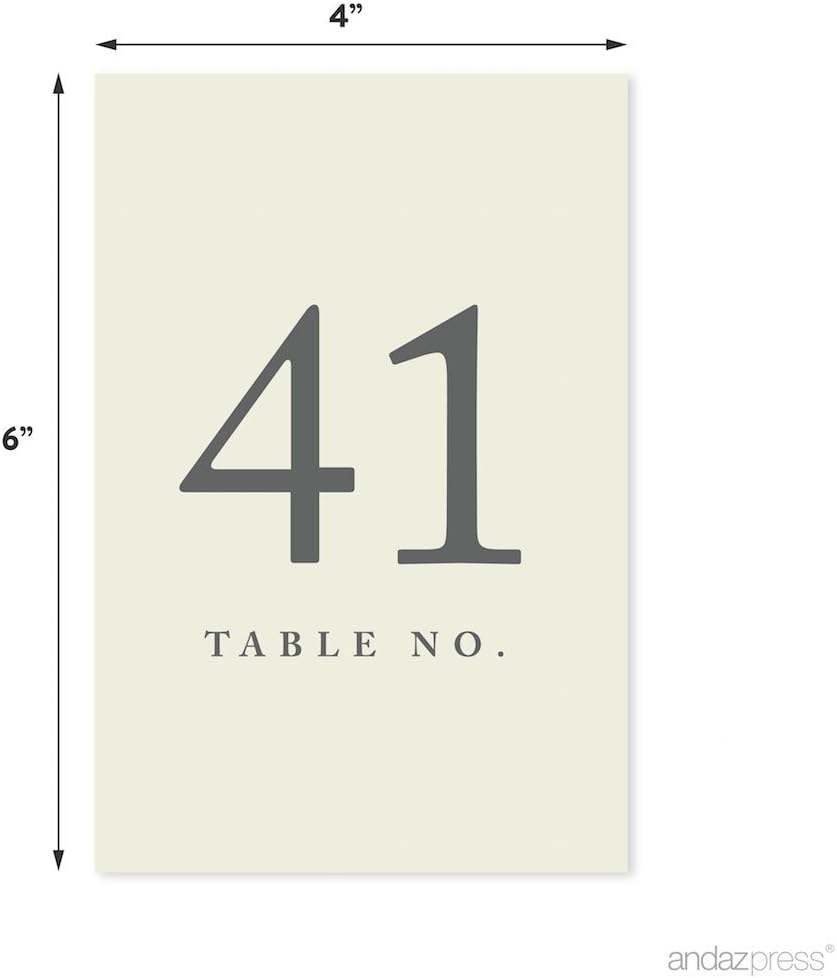 Andaz Press Ivory Wedding Table Numbers 41-60, 4x6-Inches Table Number Cards For Wedding Reception