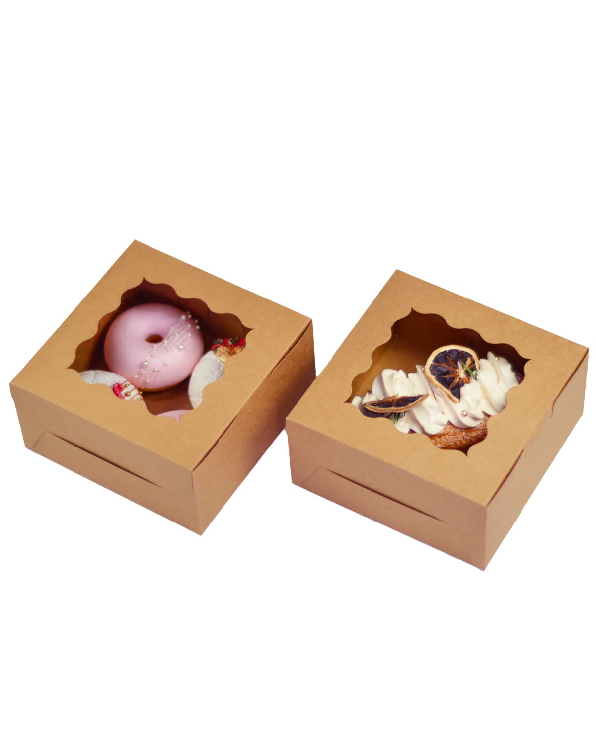 Bakepacker 100pcs Kraft Cookie Boxes 6x6x3 inches Easy Assemble Macaroon Pastry Boxes Bakery Boxes