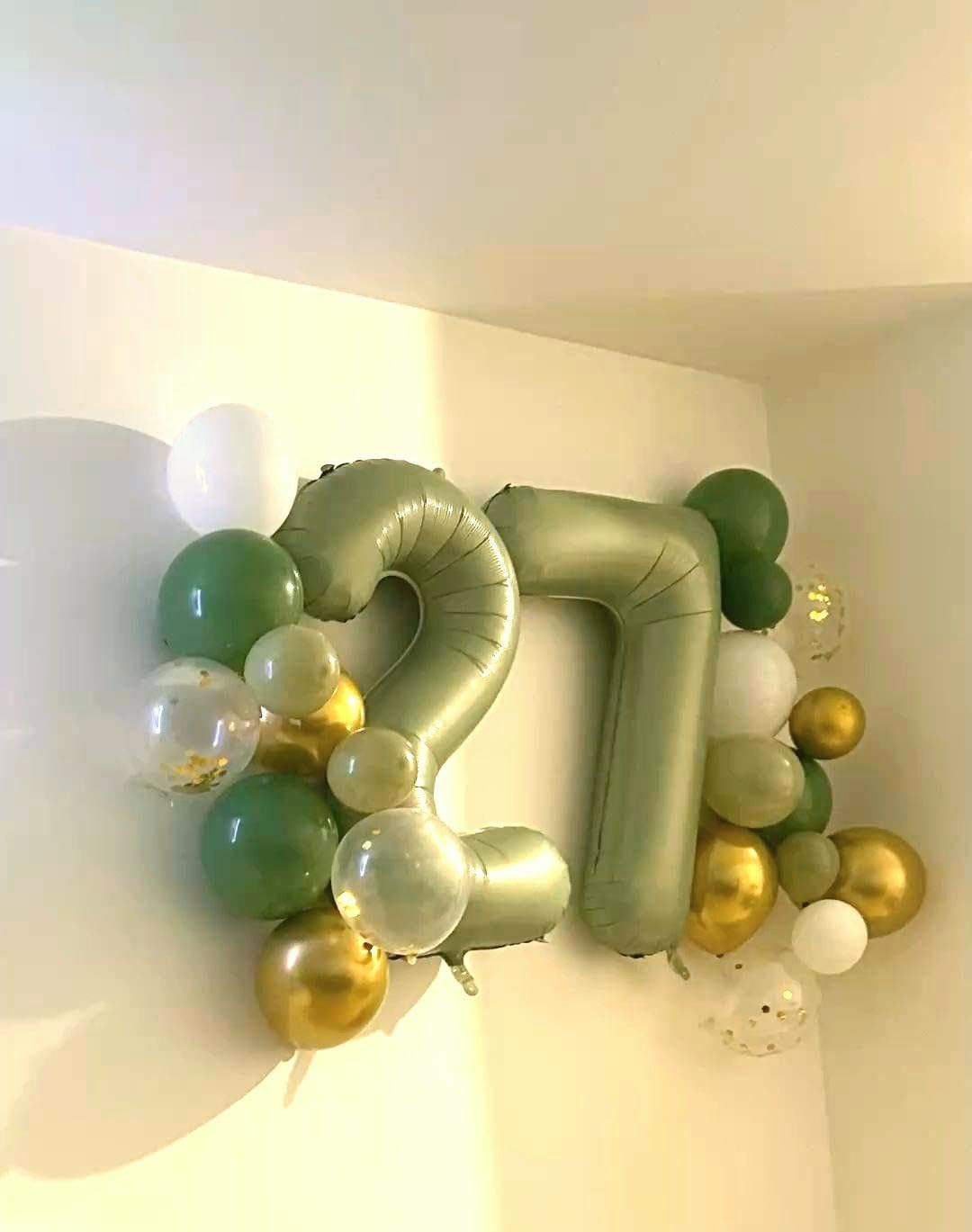 Sage Green Number 7 Birthday Balloon 40 Inch, Digital Balloons for 7 17 27 70 77 Party Celebration