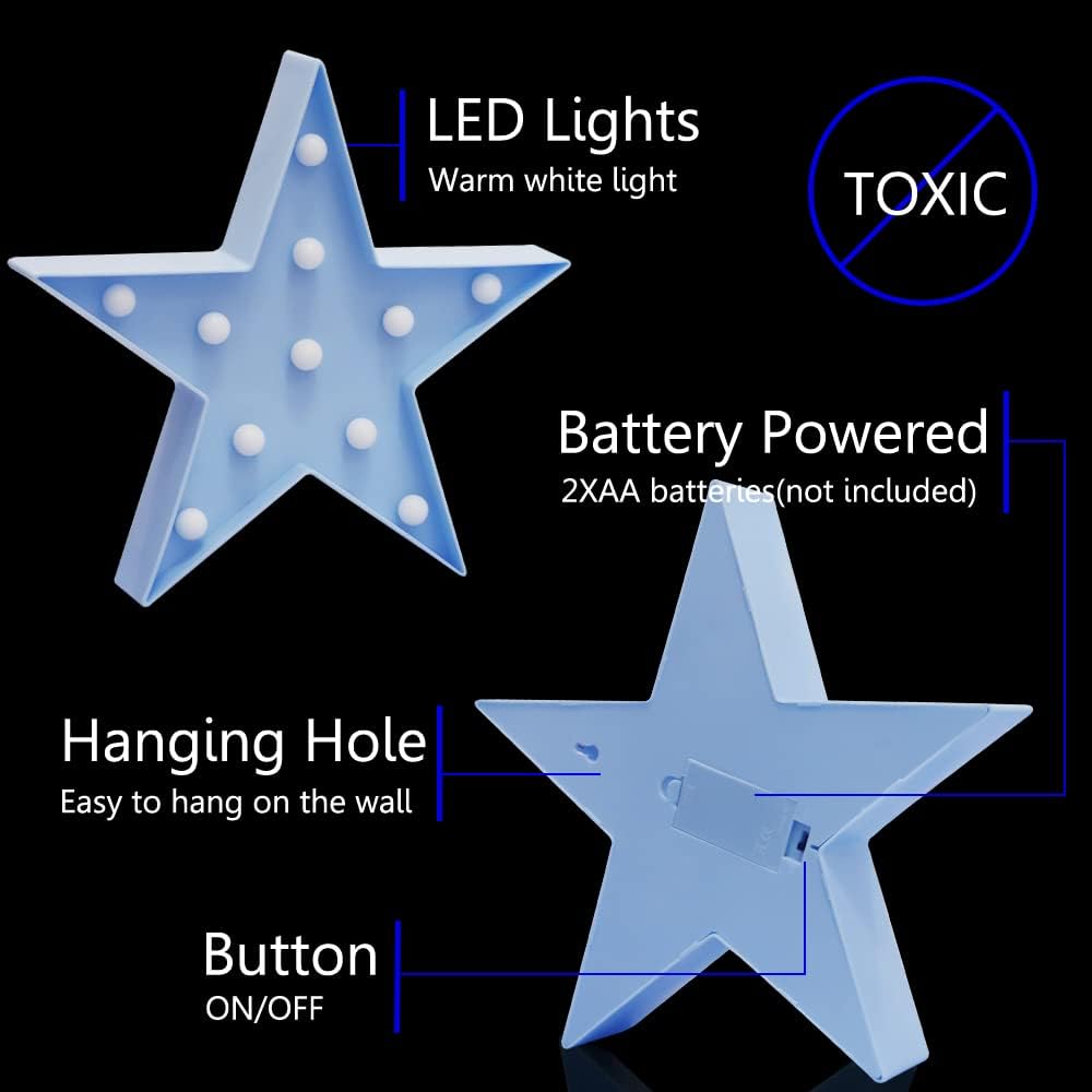 LED Marquee Star Sign Night Light, Battery Operated Star Shaped Desk Table Lamp for Kids, Baby