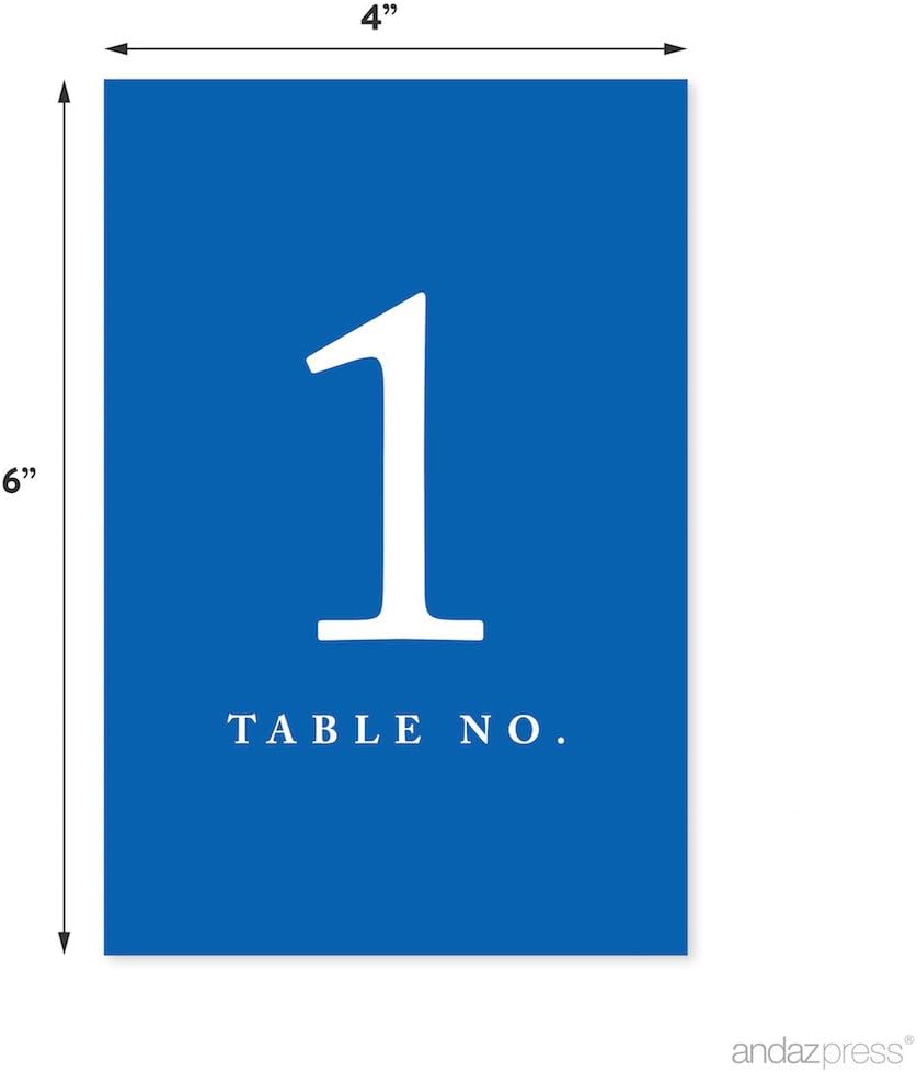 Andaz Press Royal Blue Table Numbers 1-20, 4x6-Inches - Versatile for Wedding, Restaurant