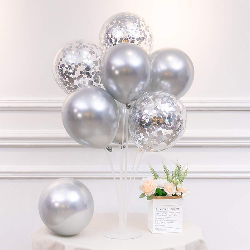 TONIFUL 4 Silver Balloon Stand Centerpiece Table Decorations for 25th Wedding Anniversary Birthday