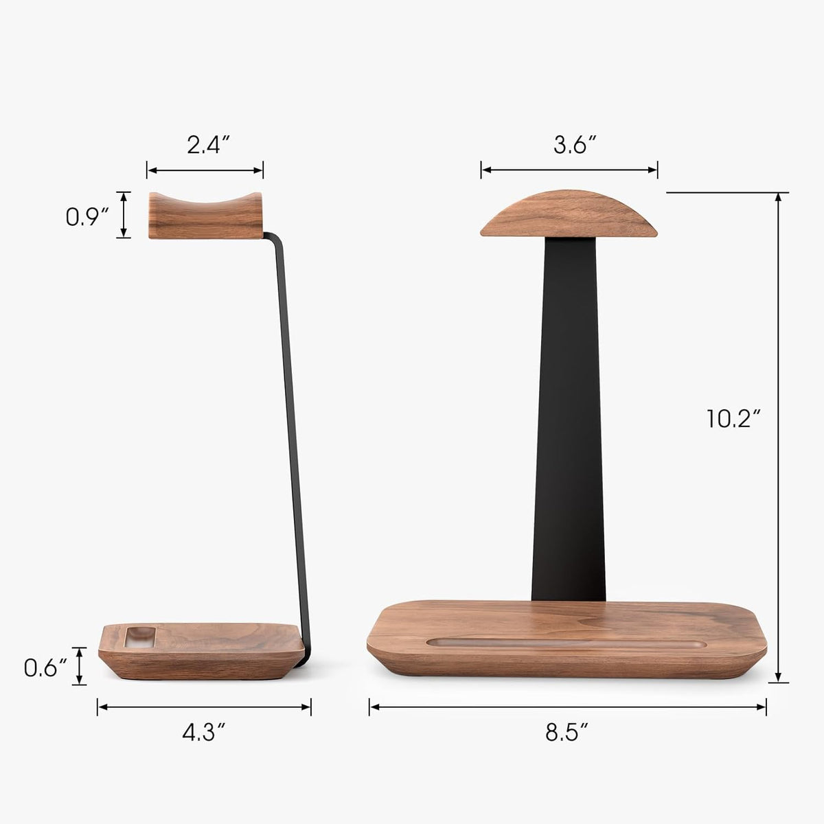 UPERGO Walnut Headphone Stand, Wood Headset Stand for Desk, Universal Headphone Holder with Storage
