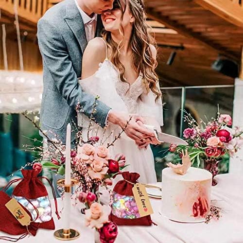 GIOIPC 50Pcs 5 x 7 Inch Linen Burlap Sheer Bags with Drawstring and Bonus Gift Tags for Wedding