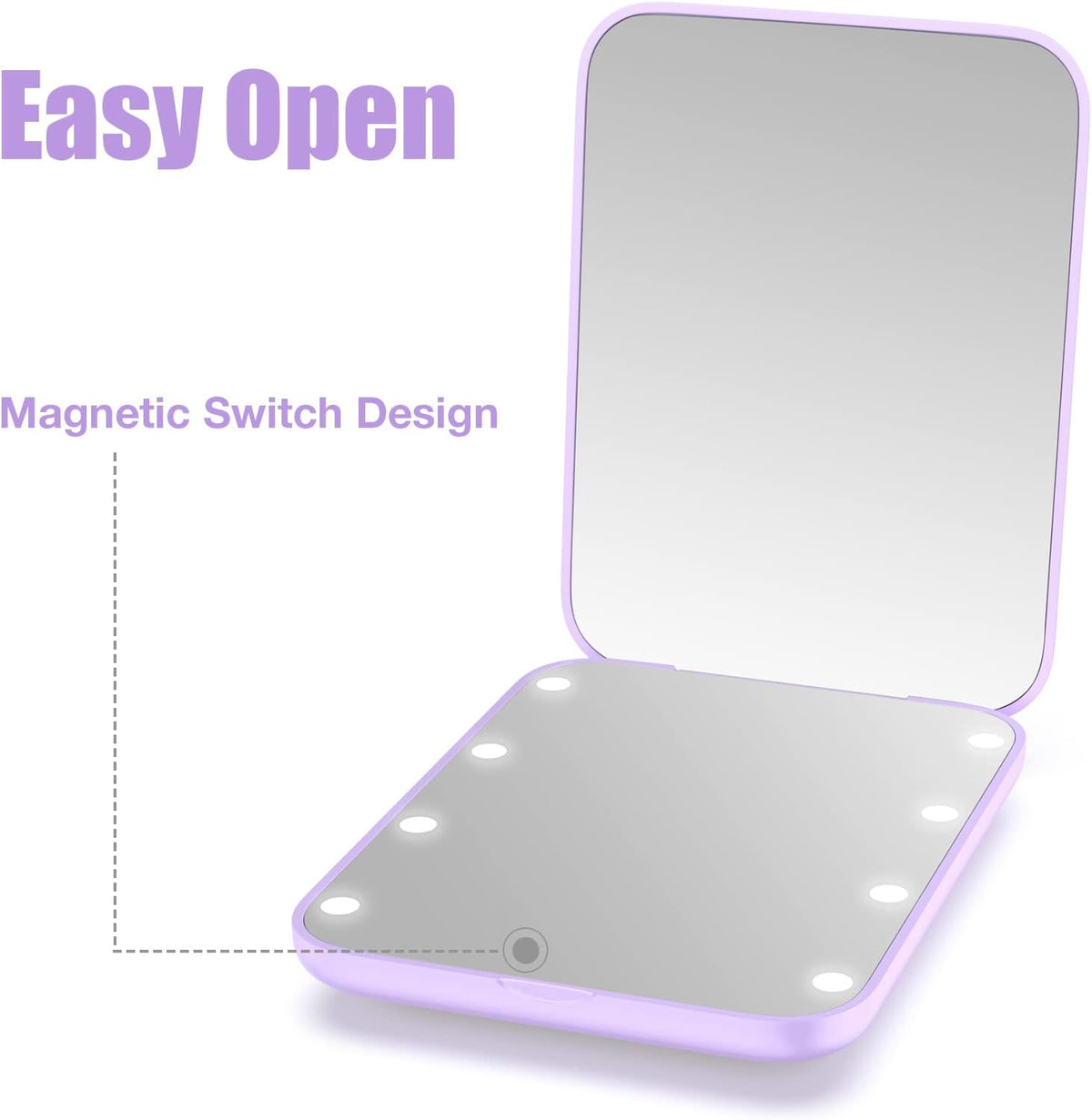 WOBSION Small Mirror with Lights,LED Compact Makeup Mirror,1x/3x Mini Travel Mirror with
