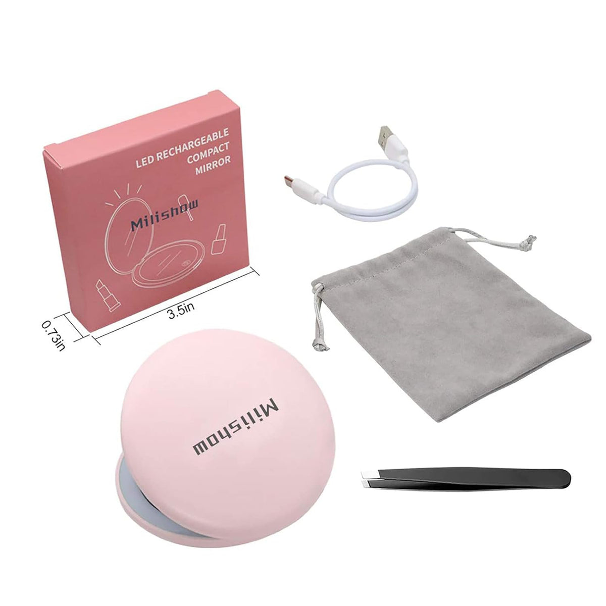 Compact Mirror with LED Light,1x/10x Magnifying Rechargeable Mirror,3.5in, Dimmable Travel Mirror
