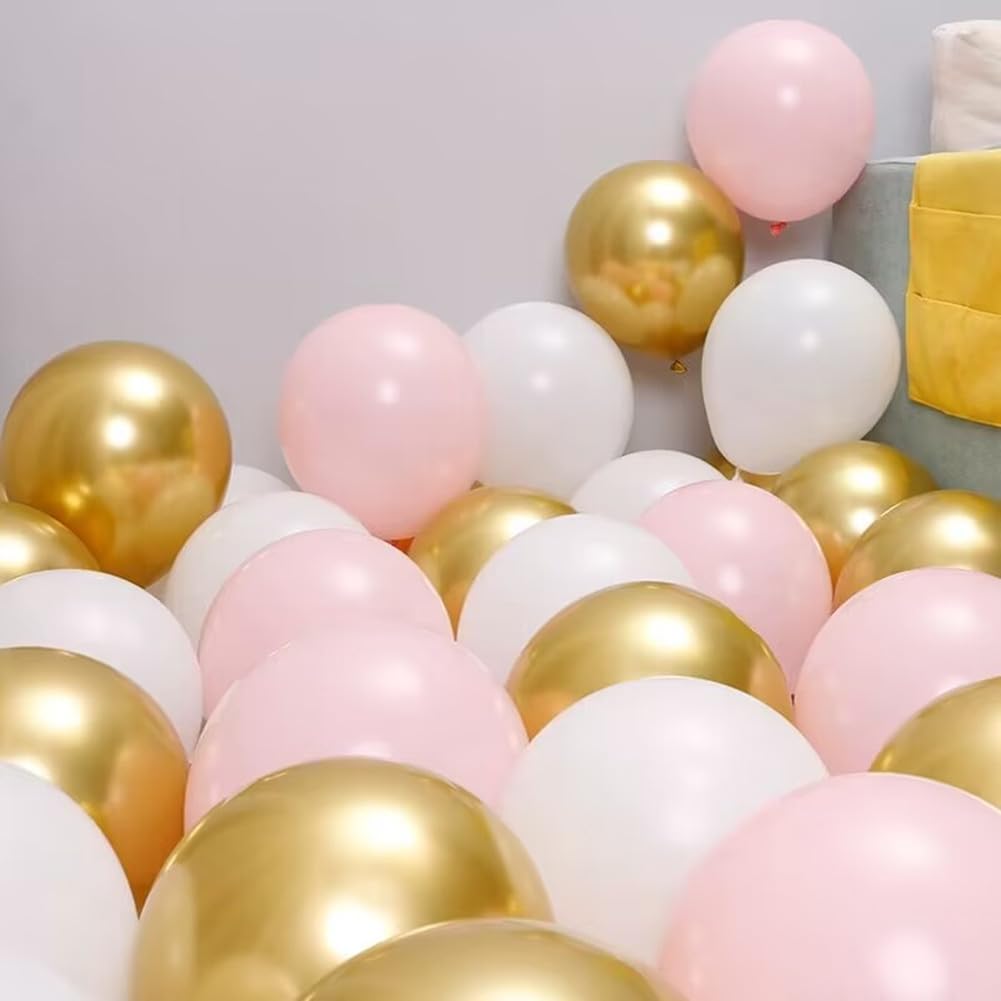 300 Pcs Pink Gold White Balloons 5 Inch Pink White and Metallic Gold Assorted Colors Latex Small