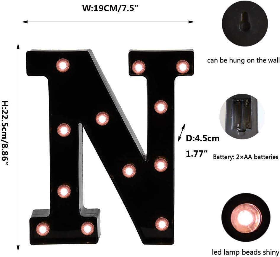 Light Up Black Alphabet Marquee Letters Sign LED Marquee Number Lights Sign for Night Light Home
