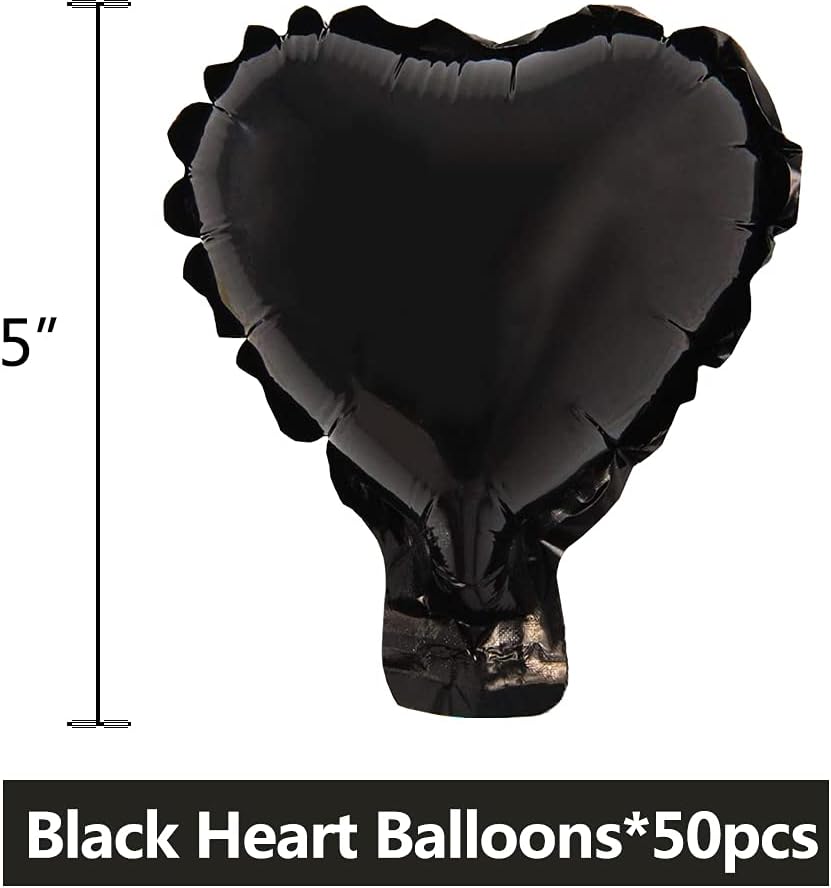 50 pcs 5inch Black Heart Shape Foil Mylar Balloons for birthday party decorations, Wedding