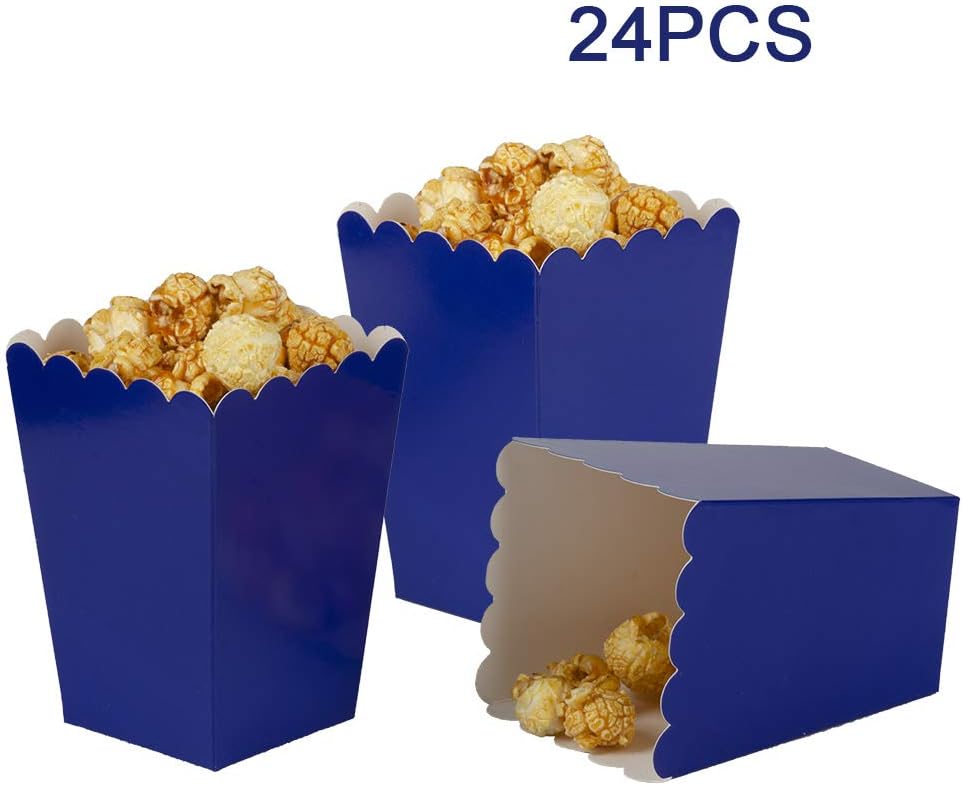 AimtoHome Navy Blue Popcorn Boxes Mini Pack of 24, Paper Popcorn Container for Birthday Party