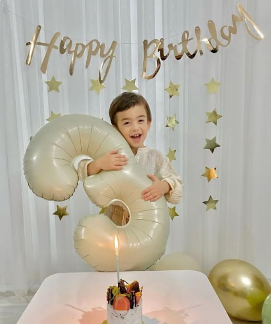 Cream White Large 3 Number Balloon 40 Inch, 3 13 23 30 33 36 38 Cream White Birthday Party