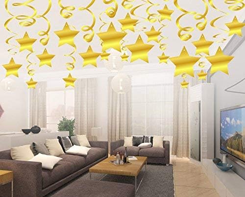 BEISHIDA Gold Star Hanging Swirl Decorations,Hanging Gold Party Supplies for Graduation Wedding