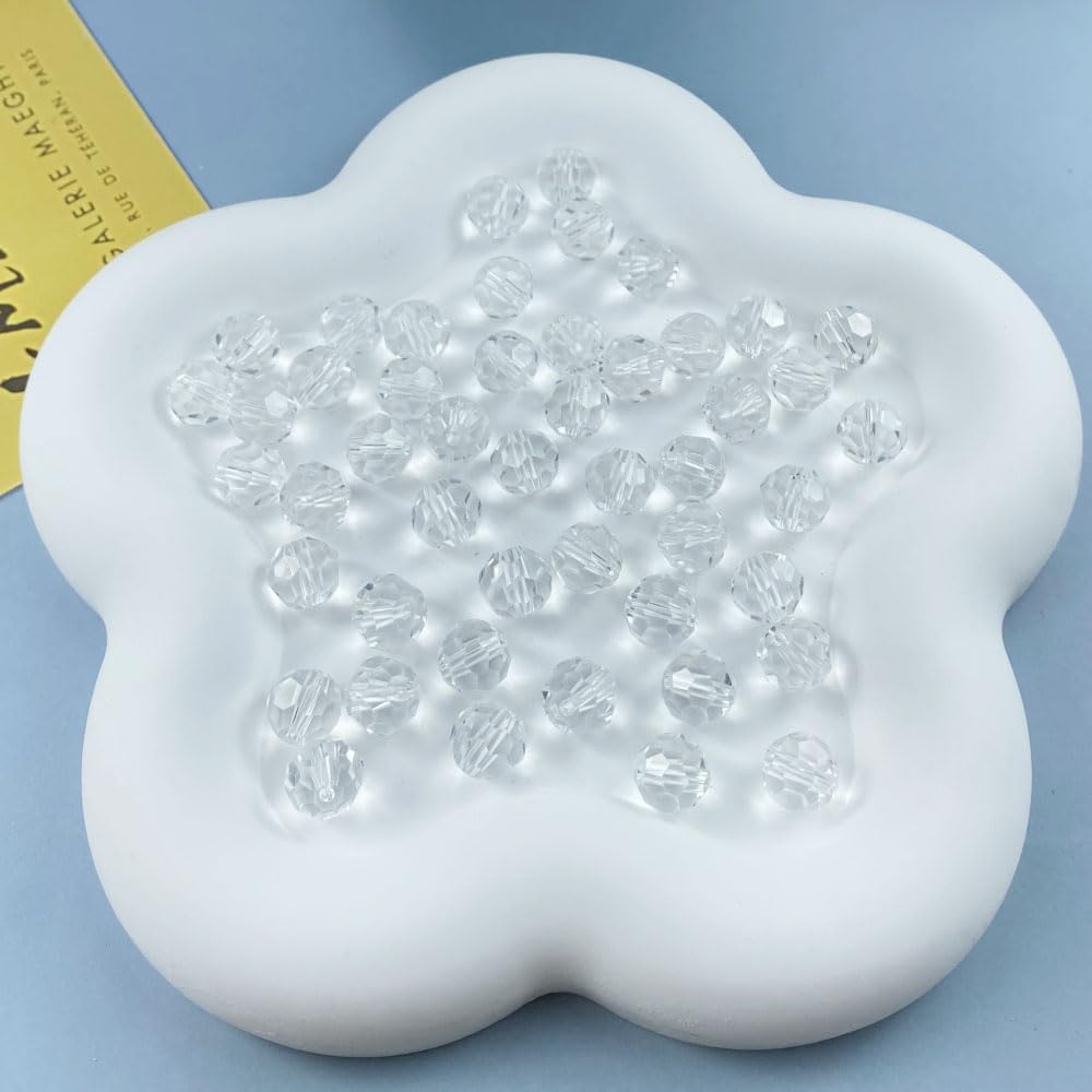 200 PCS 6mm Crystal Glass Beads Round Multiple Faceted Loose Spacer Glass Beads for DIY Handcrafte