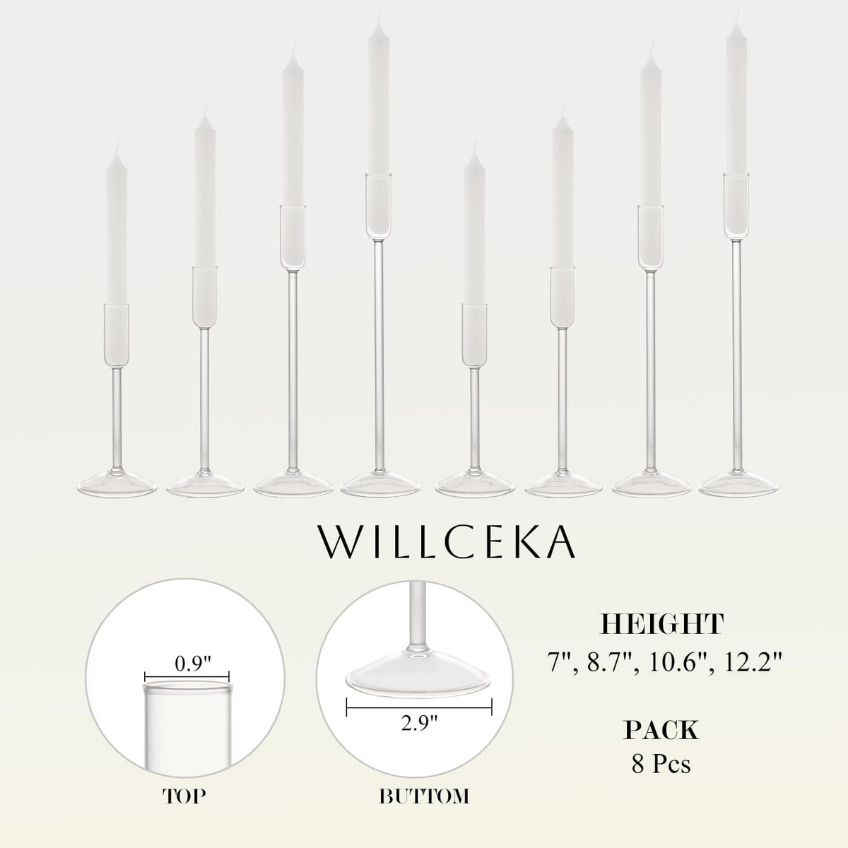 Candle Holder, Glass Taper Candle Tall Candlestick Holder, 4 Different Heights, for Table