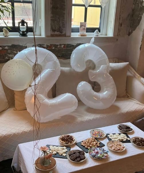 Large 40 Inch White 3 Number Balloon, 3 13 23 30 33 36 38 White Birthday Party Decorations, Numbers