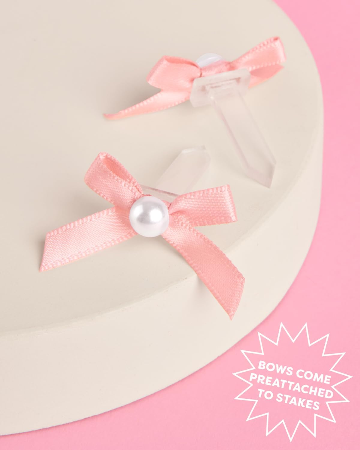 xo, Fetti Mini Pink Bow + Pearl Cake Toppers | 12 pcs | Bachelorette Party Decoration, Birthday