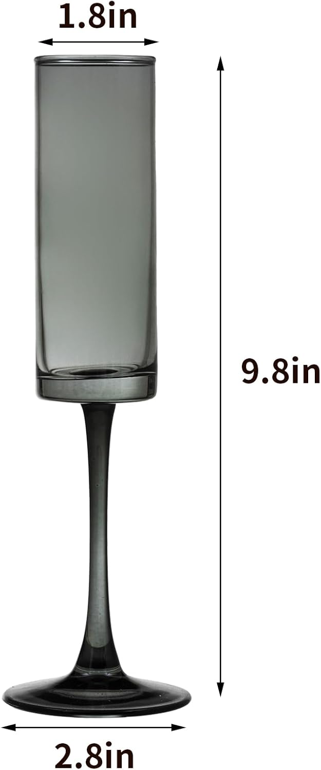 12 Pieces Black Champagne Flutes 6 OZ Straight Sided Wine Glasses Champagne Long Stem Drinking