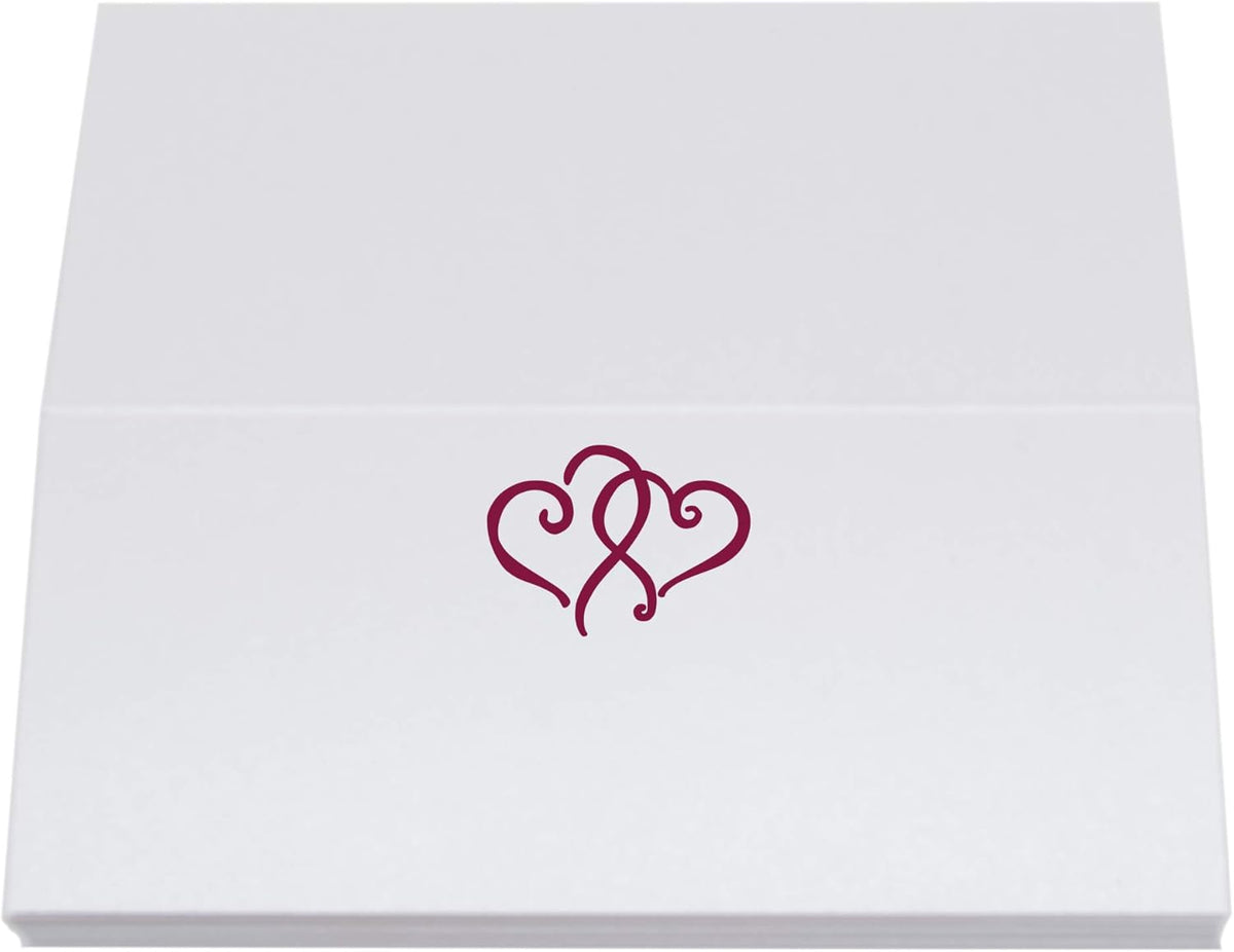 Linked Hearts Place Cards, Burgundy (Choose Color), Set of 25, Pre-cut and Scored - Wedding, Party