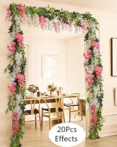 DearHouse 4Pcs 6.6Ft/Piece Artificial Flowers Silk Wisteria Garland Artificial Wisteria Vine Rattan