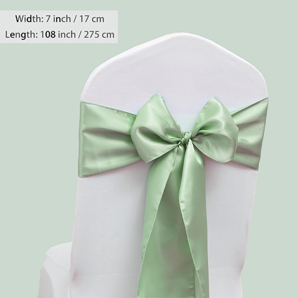 50 Pack Satin Sage Green Chair Sashes for Wedding Birthday Party Bridal Shower Gender Reveal