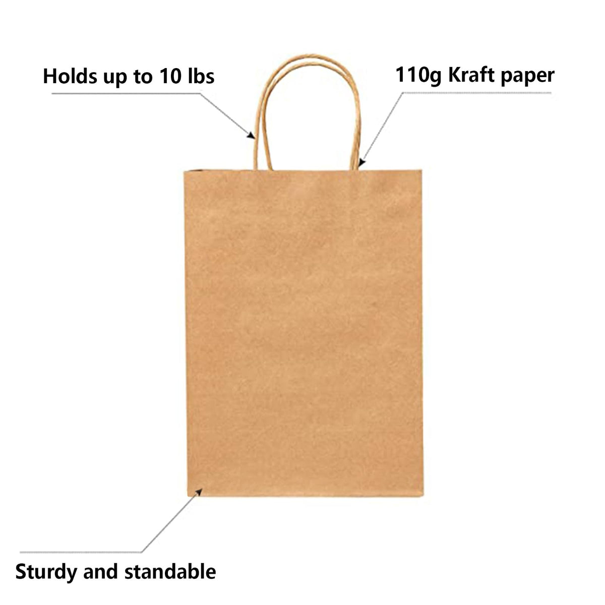 RACETOP Brown Kraft Gift Paper Bags 100 Pack 8x4.5x10.8 in with Handles