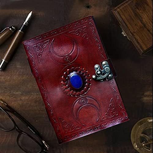 cuero 3 Moon Blue Lapiz Embossed Vintage Leather Journal for Men & Women - 140 Pages, Antique