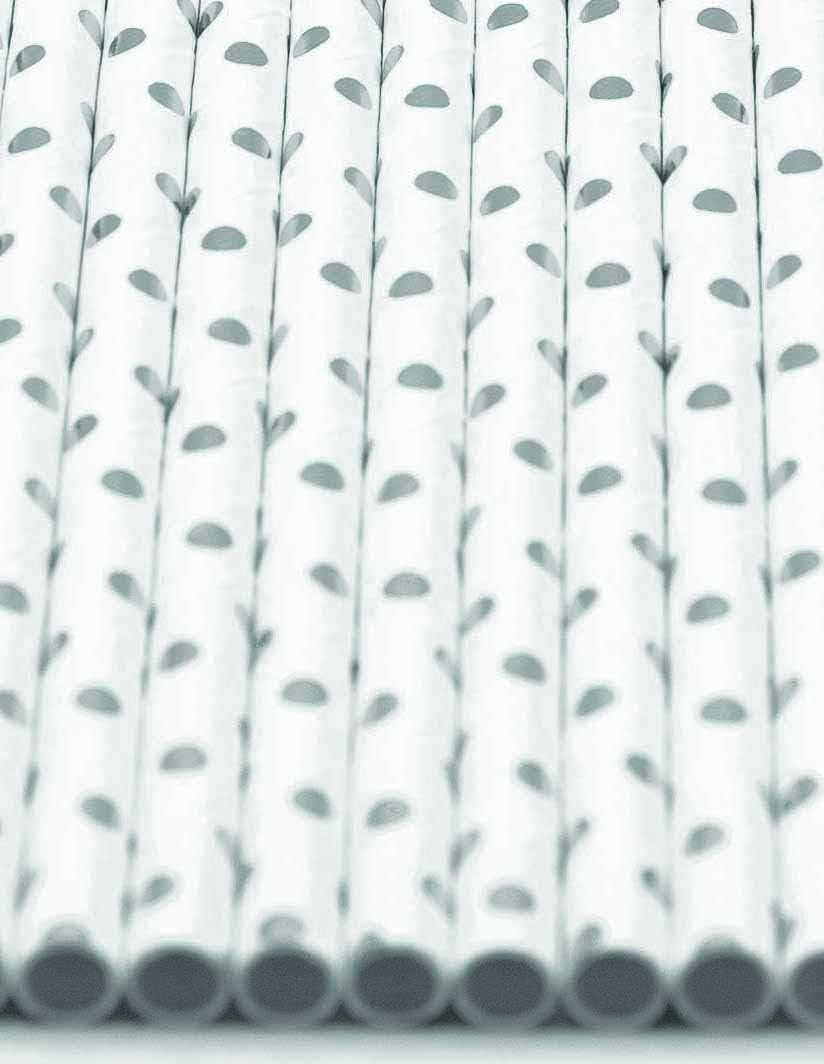 Pack of 300 Silver Polka Dot Foil Biodegradable 4-Ply Paper Drinking Straws (Compostable