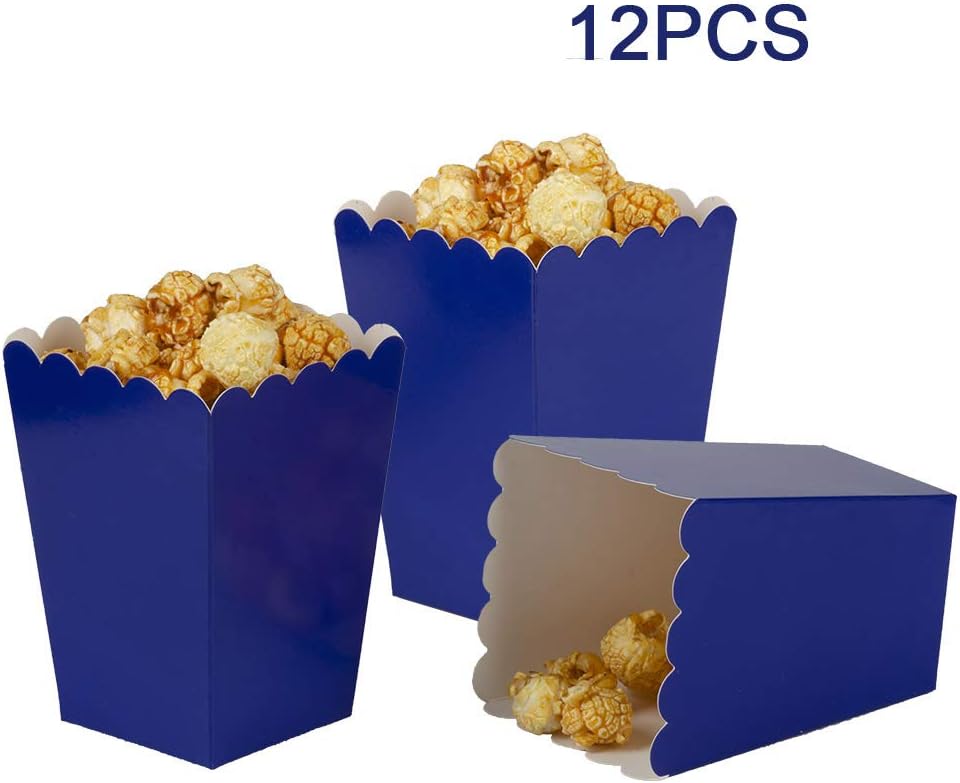 AimtoHome Navy Blue Popcorn Boxes Mini Pack of 12, Paper Popcorn Container for Birthday Party