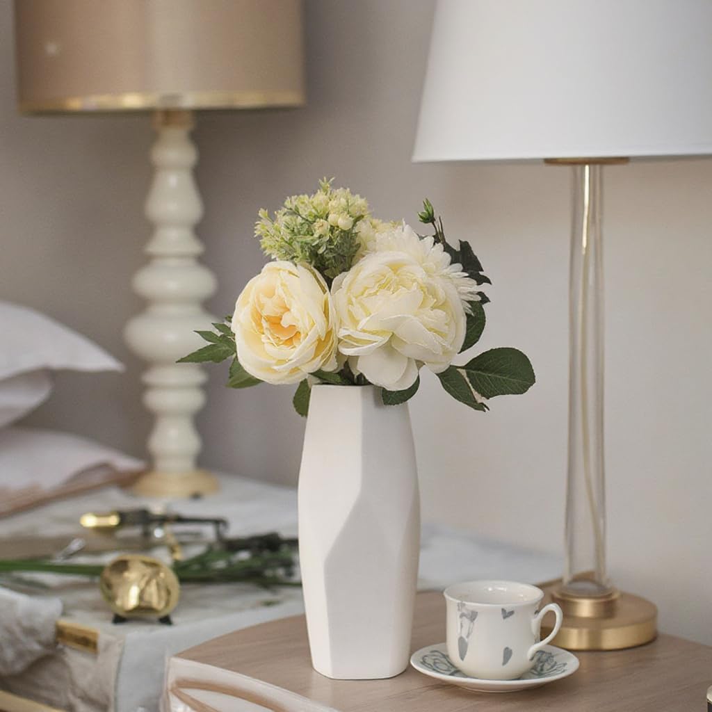 White Ceramic Vase – Modern Minimalist Flower Vase for Home Décor, Living Room, Office, Bedroom