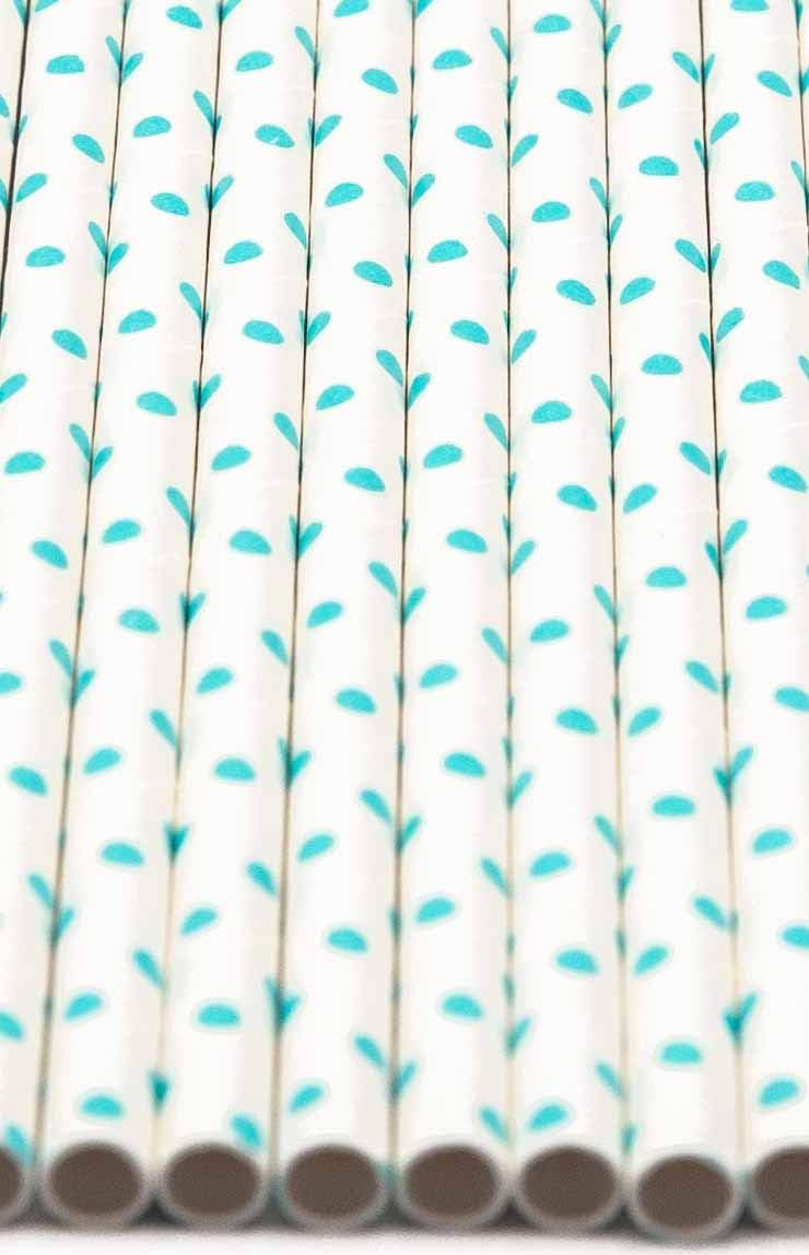 Pack of 300 Teal Blue Polka Dot Biodegradable 4-Ply Paper Drinking Straws (Compostable, Non-toxic