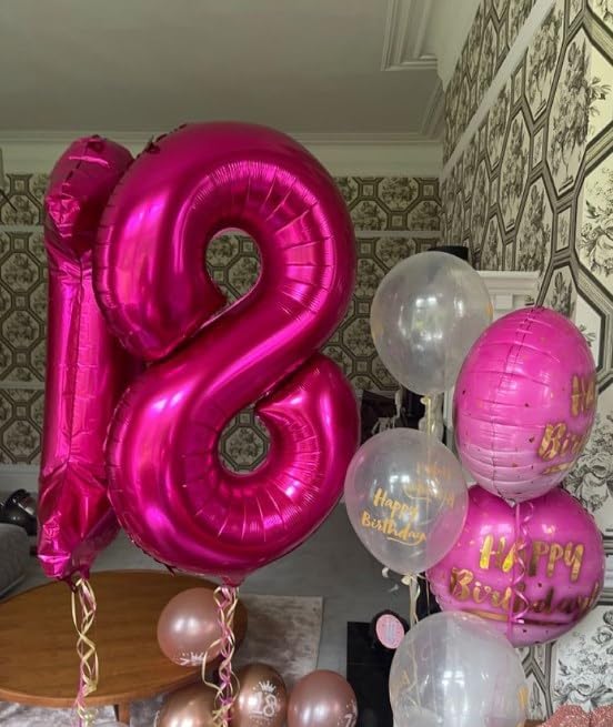 Hot Pink Helium Number Balloon 40 Inch, Giant Foil Hot Pink Number 0 Birthday Balloons, Large