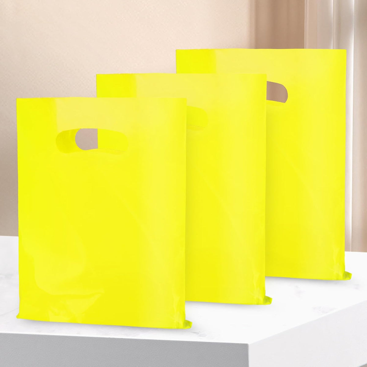 100 PCS Yellow Small Gift Bags, 6"x8" Merchandise Bags for Small Businesses, Goodie Bags Party