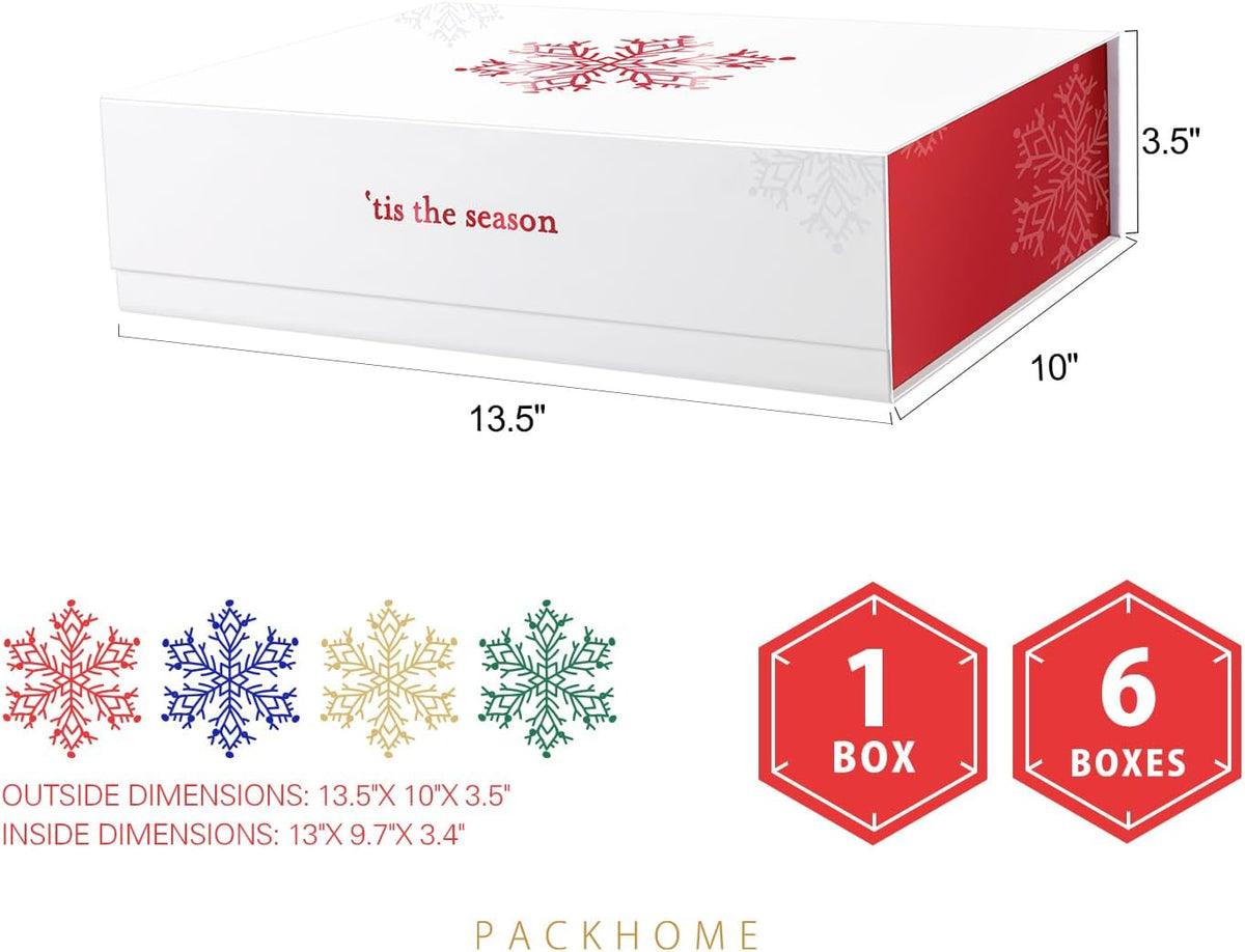 PACKHOME 6 Christmas Gift Boxes 13x9.7x3.4 Inches, Large Gift Boxes with Lids, Sturdy Shirt Boxes
