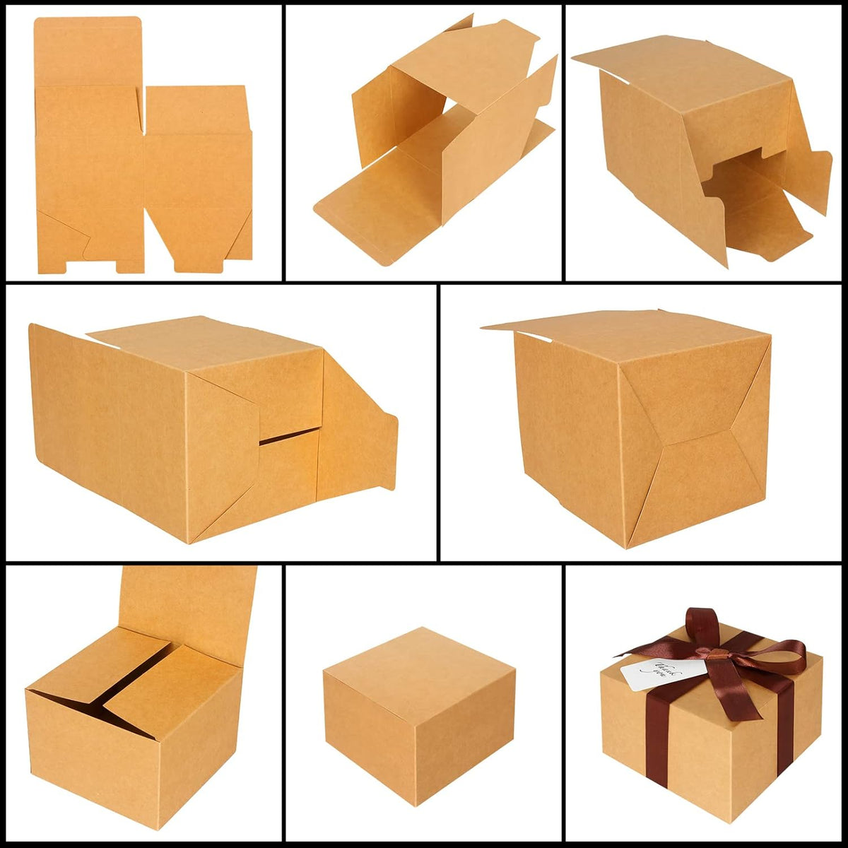 COTOPHER Small Gift Boxes 10 Pack 6x6x4 inches Brown Gift Boxes with Lids for Gifts, Crafting