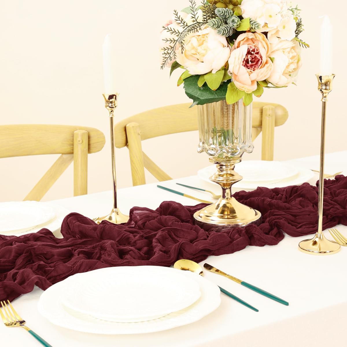 Burgundy Table Runner Cheesecloth Table Runner 10FT Farmhouse Table Runners 120 Inches Fall Table